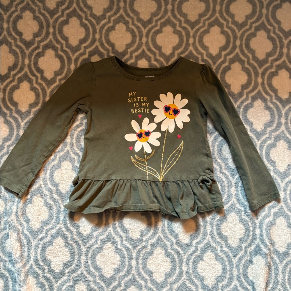 Carter's Olive Long Sleeve Tee with Daisy Print Size 4T